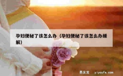 孕妇便秘了该怎么办（孕妇便秘了该怎么办缓解）